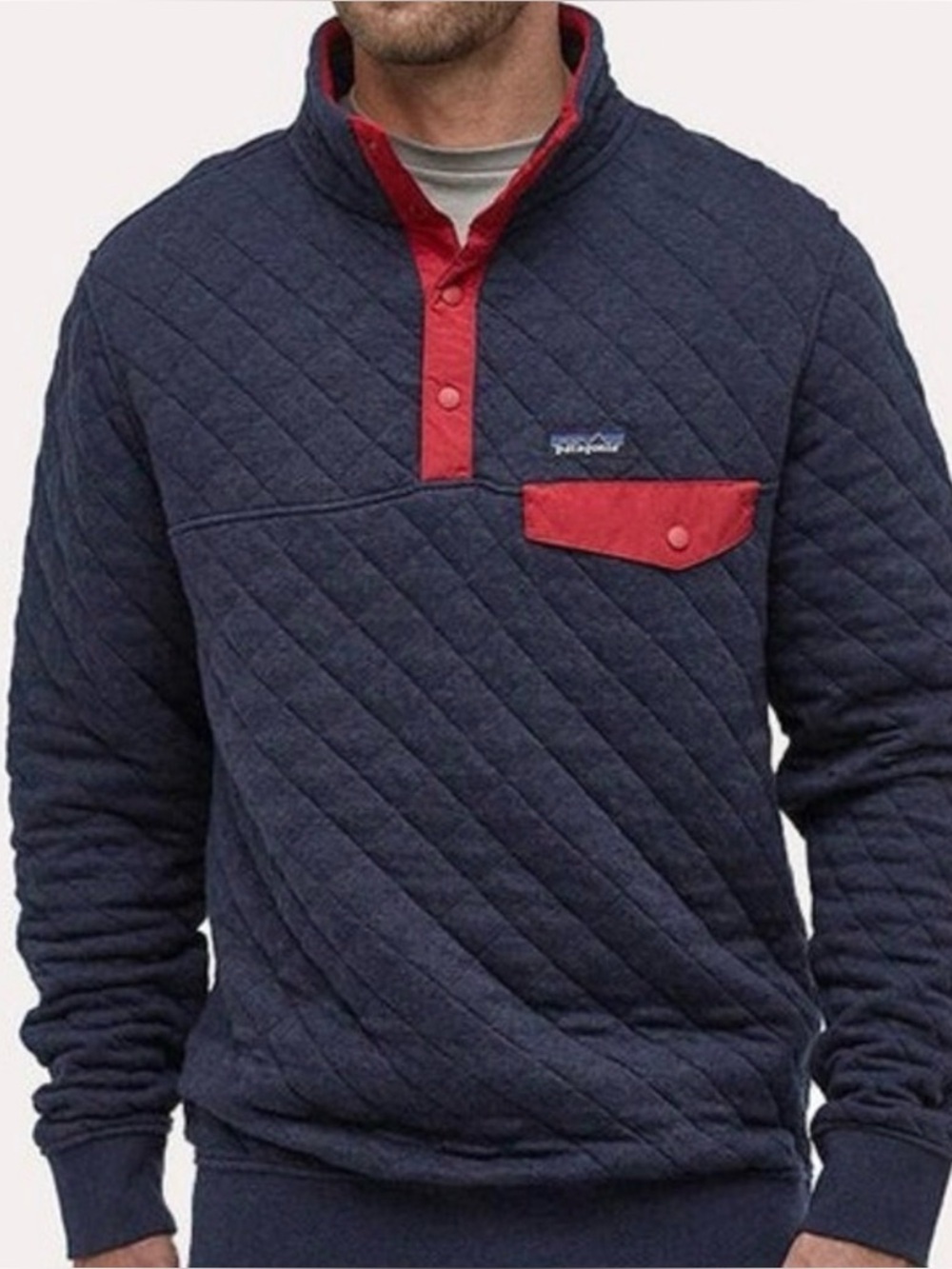Patagonia Men's Organic Cotton Quilt Snap T Pullover in Navy Blue Size Small